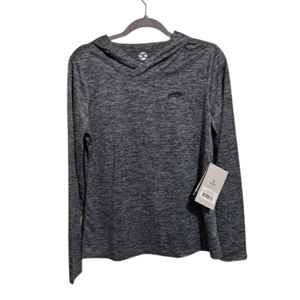 Hooey Womens‎ Blue Grey Space Dye Long Sleeve Hooded Shirt Size Medium New